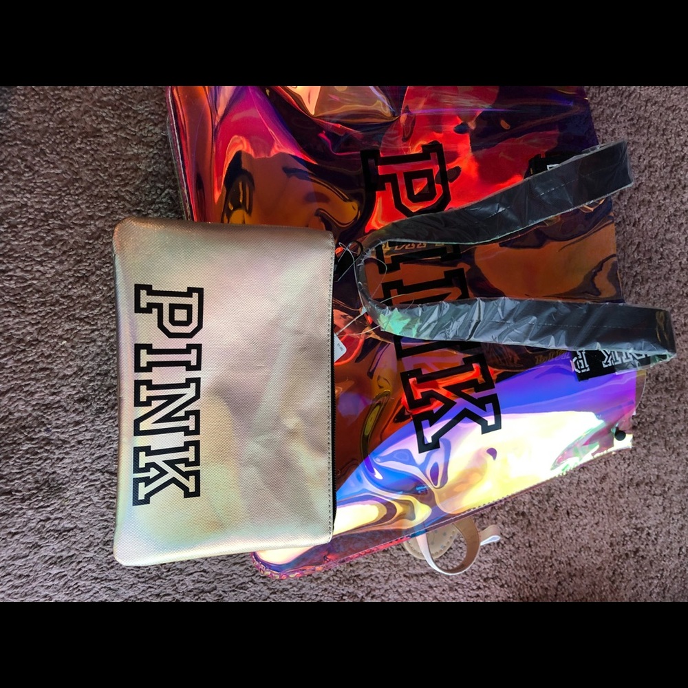 New Victoria Secret Pink Neon Tote w/Small Pouch